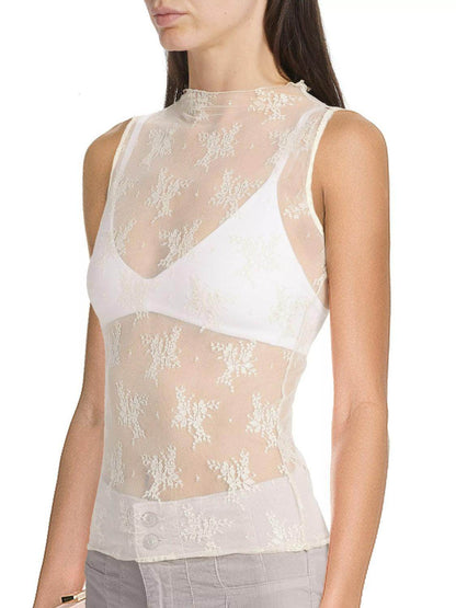 Lace Mock Neck Top for Women in Sheer Polyester Style - Selvanelle