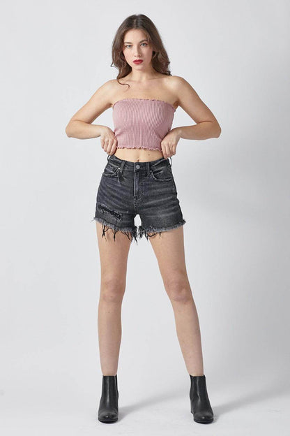 RISEN Raw Hem Denim Shorts with Pockets for Women - Selvanelle
