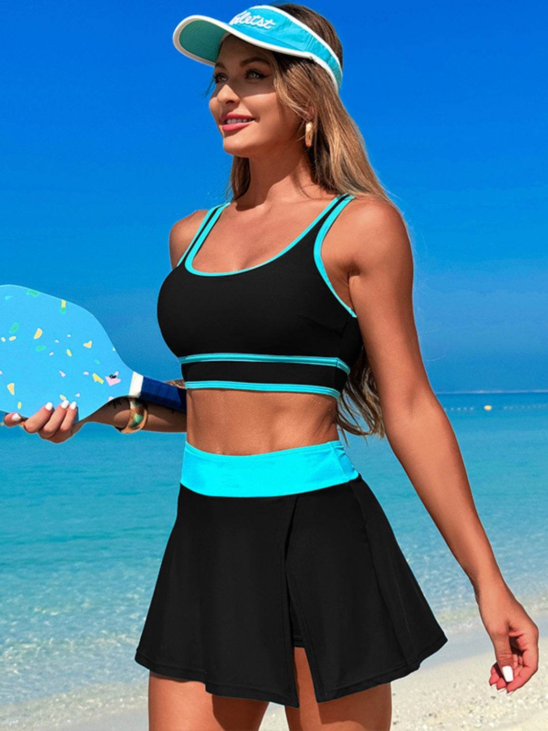 Scoop Neck Top and Skort Swim Set - Selvanelle