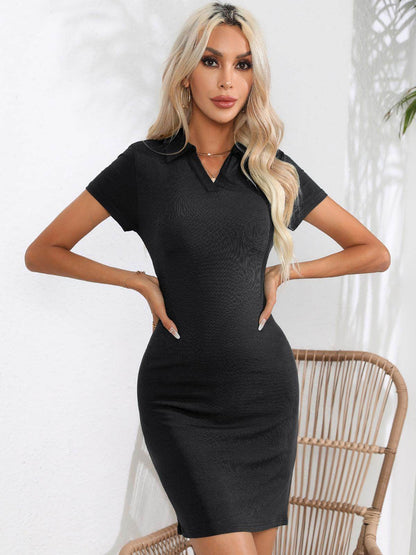Johnny Collar Short Sleeve Bodycon Dress for Women - Selvanelle