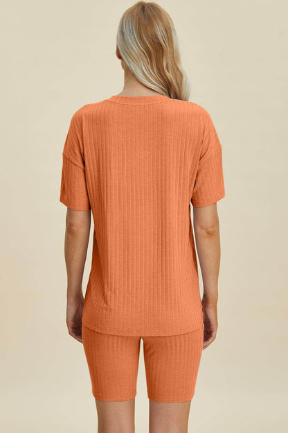Basic Bae Full Size Ribbed V-Neck Top and Shorts Set For Women - Selvanelle