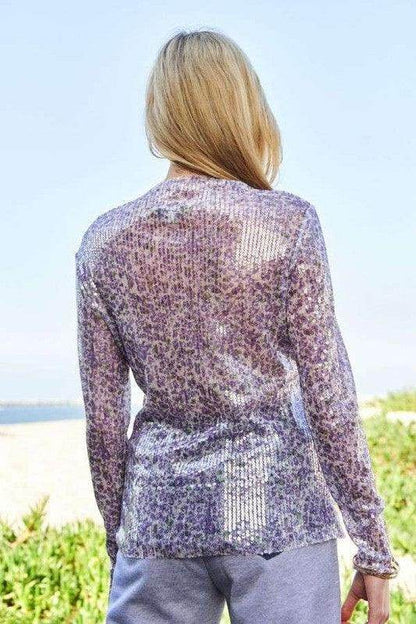 Davi & Dani Sequin Mock Neck Long Sleeve Mesh Top Chic - Selvanelle