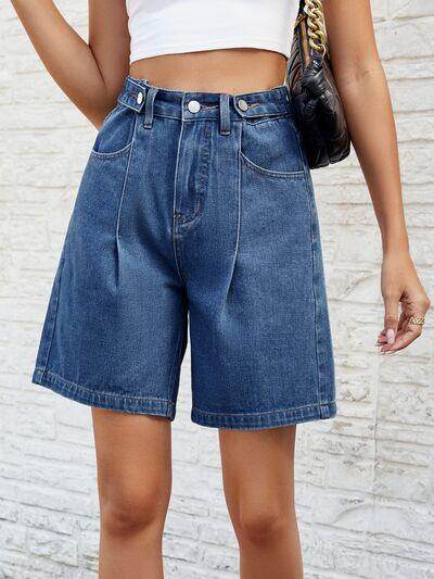 High Waist Denim Shorts with Pockets for Women Fashion - Selvanelle