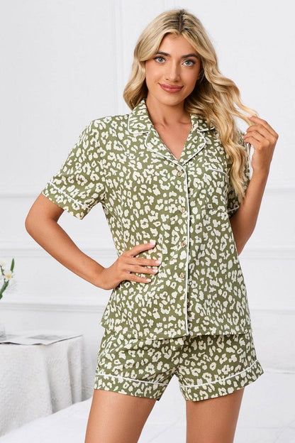 Full Size Leopard Short Sleeve Top and Shorts Lounge Set Plus Size - Selvanelle