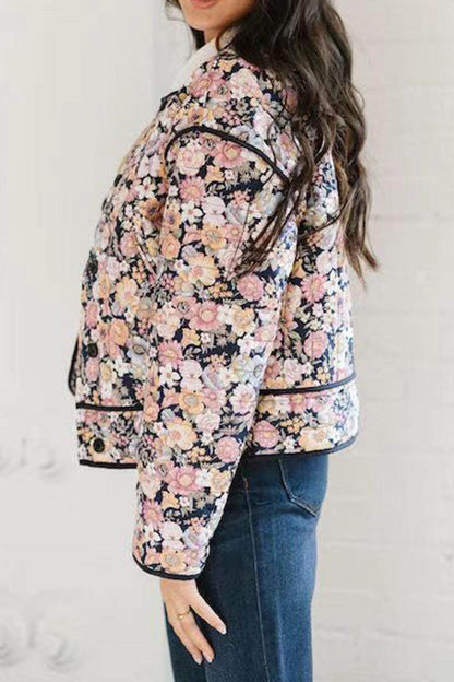Floral Button Up Long Sleeve Winter Coat for Women - Selvanelle