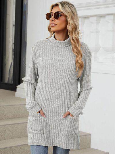 Ribbed Mock Neck Long Sleeve T-Shirt for Women Stylish Wear - Selvanelle