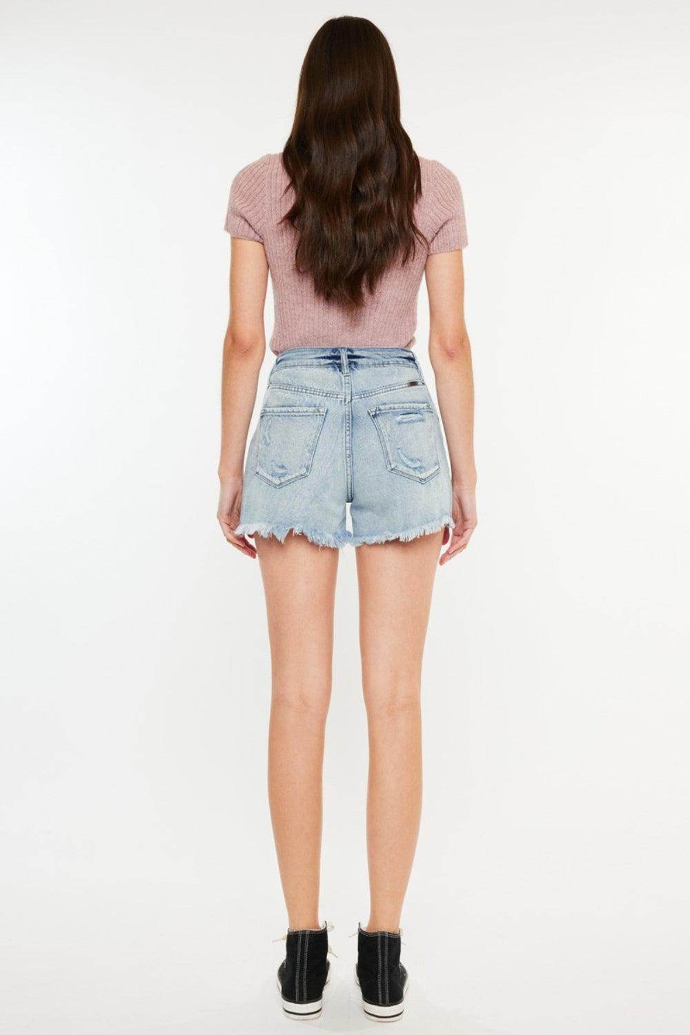 Kancan Distressed High Waist Denim Shorts with Pockets - Selvanelle