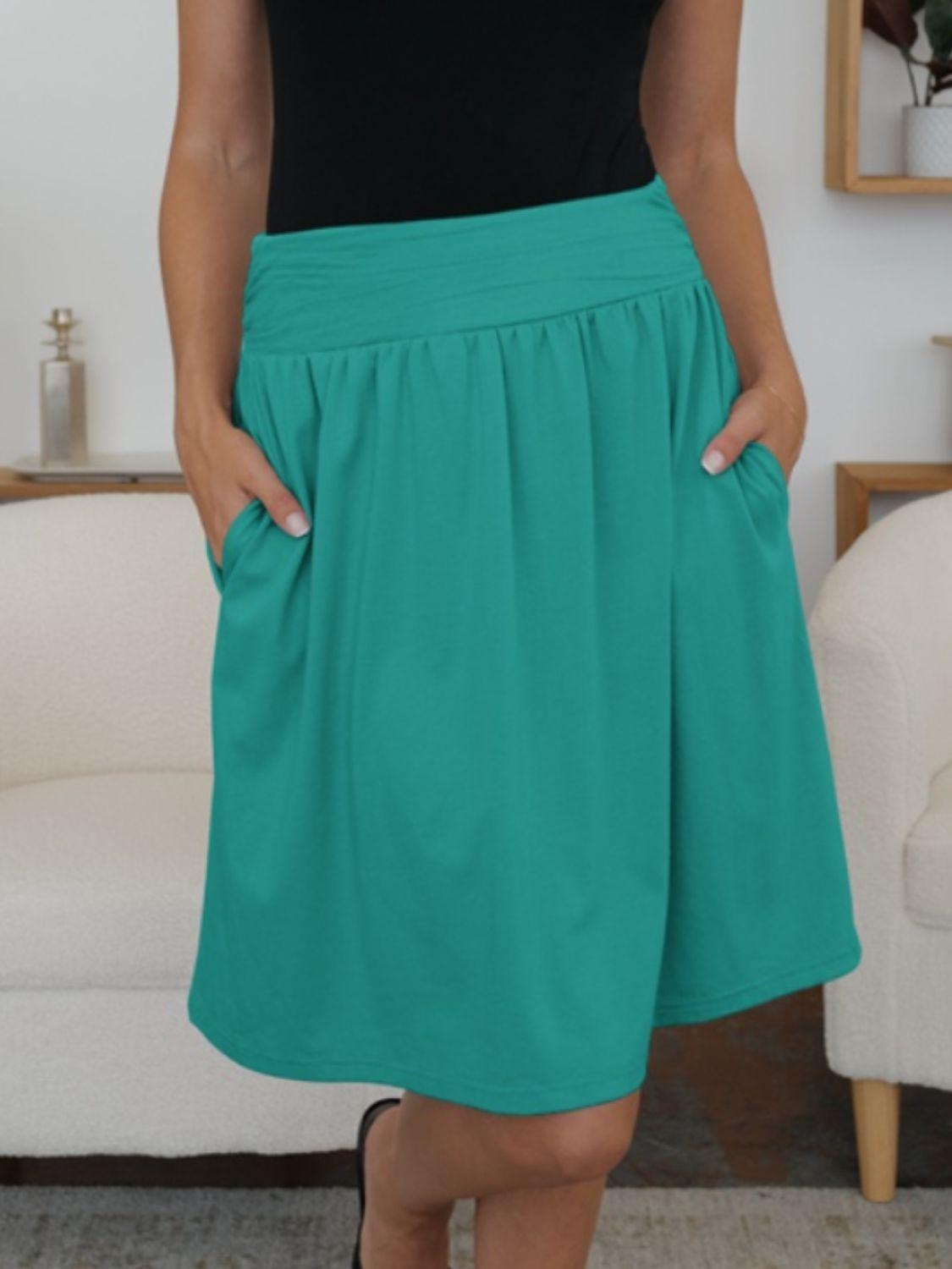 FAM-FAM Elastic Waist Skirt with Pockets for Women