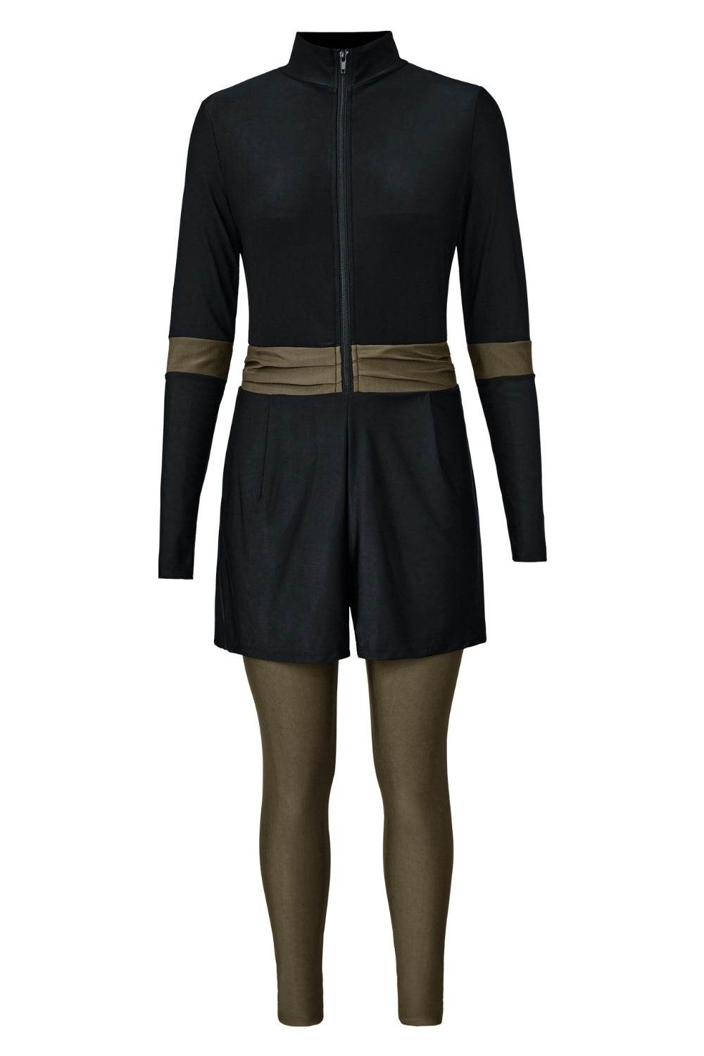Zip Up Long Sleeve One-Piece Swimwear - Selvanelle