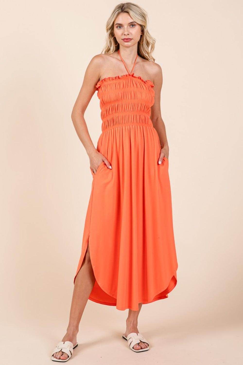 Culture Code Tie Back Shirring Dress with Pockets Chic - Selvanelle