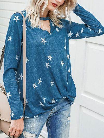 Cutout Round Neck Long Sleeve T-Shirt for Women Casual Wear - Selvanelle