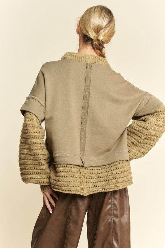 Davi & Dani Faux Layered Round Neck Sweater for Women - Selvanelle