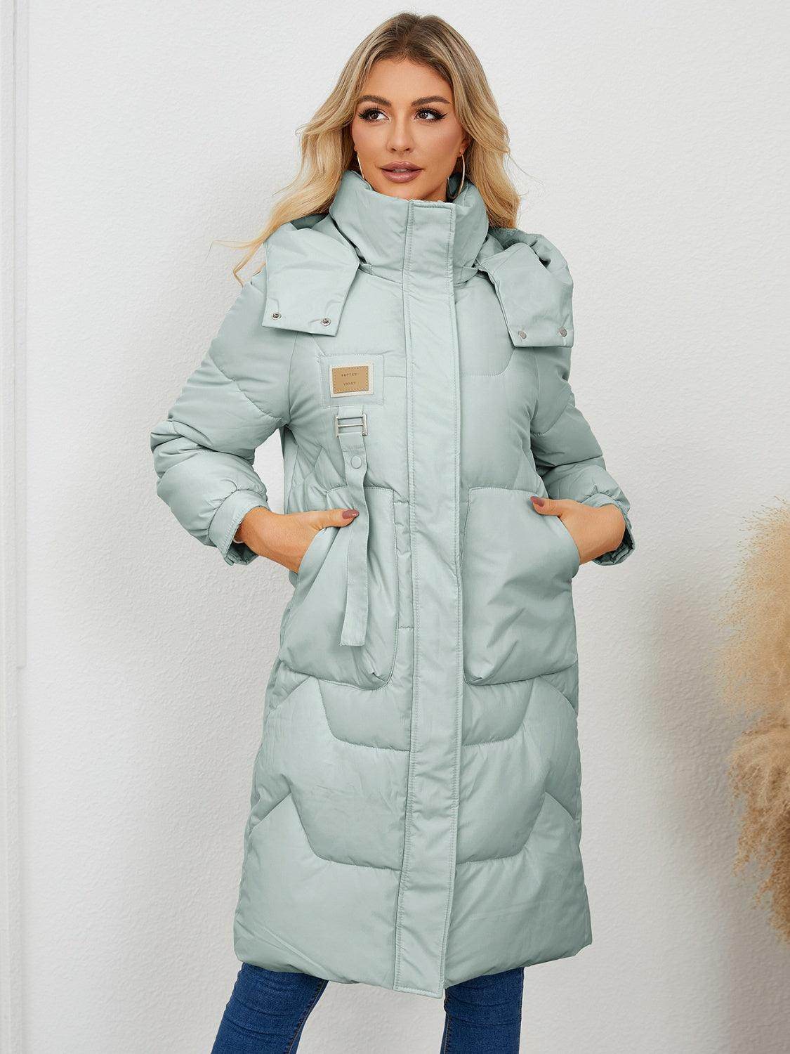 Long Sleeve Longline Hooded Winter Coat for Women - Selvanelle