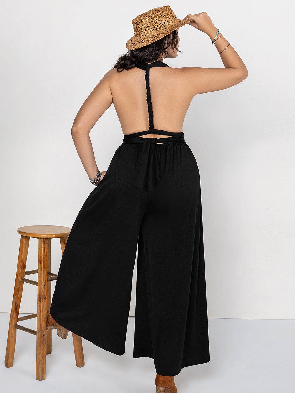 Plus Size V-Neck Wide Leg Jumpsuit - Selvanelle