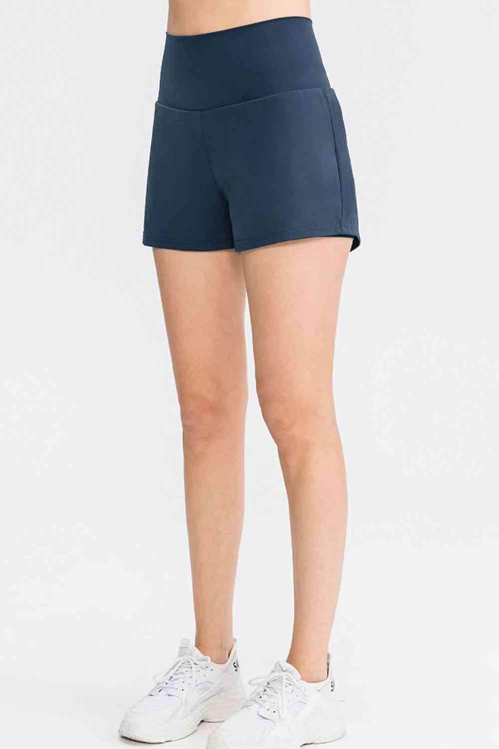 Wide Waistband Sports Shorts with Pockets for Women - Selvanelle