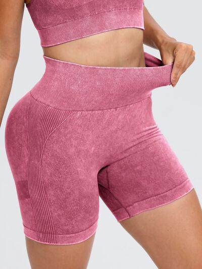Washed High Waist Active Shorts for Ultimate Comfort - Selvanelle