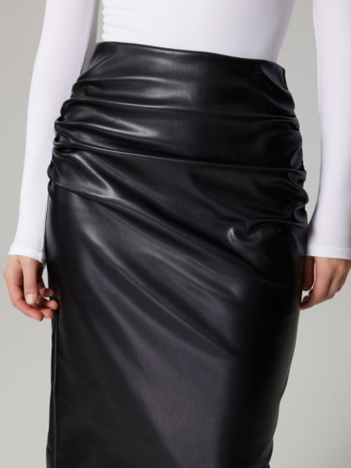 Slit Back Ruched Midi Skirt for Effortless Style