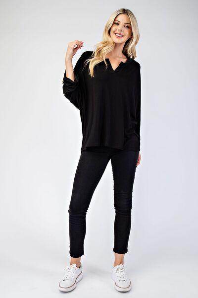 Celeste Full Size Notched Three-Quarter Sleeve Blouse Fashion - Selvanelle