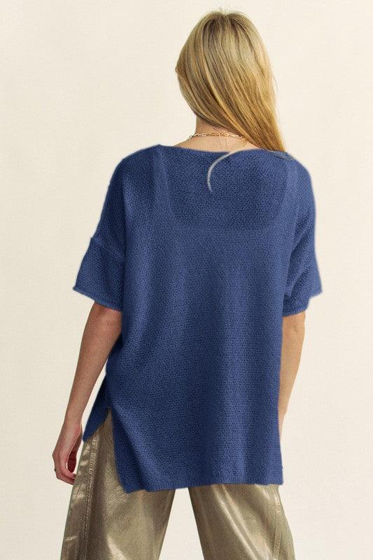 Davi & Dani High-Low Round Neck Knit Top for Women