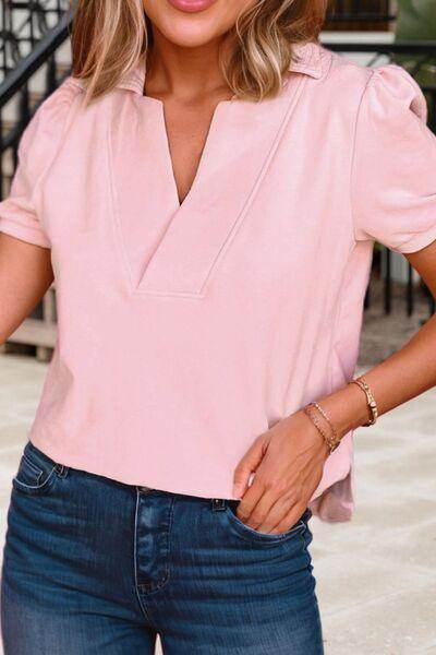 Johnny Collar Short Sleeve T-shirt for Casual Style Wear - Selvanelle