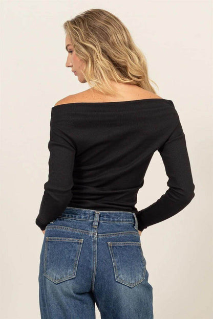 HYFVE Off Shoulder Ribbed Knit Top for Stylish Outfits - Selvanelle