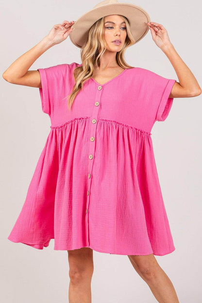 SAGE + FIG Button Up Short Sleeve Dress for Women - Selvanelle