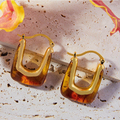 Resin Copper U Shape Earrings for Elegant Style 1 Pair - Selvanelle