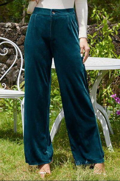 Velvet Wide Leg Pants with Pockets for Stylish Comfort - Selvanelle