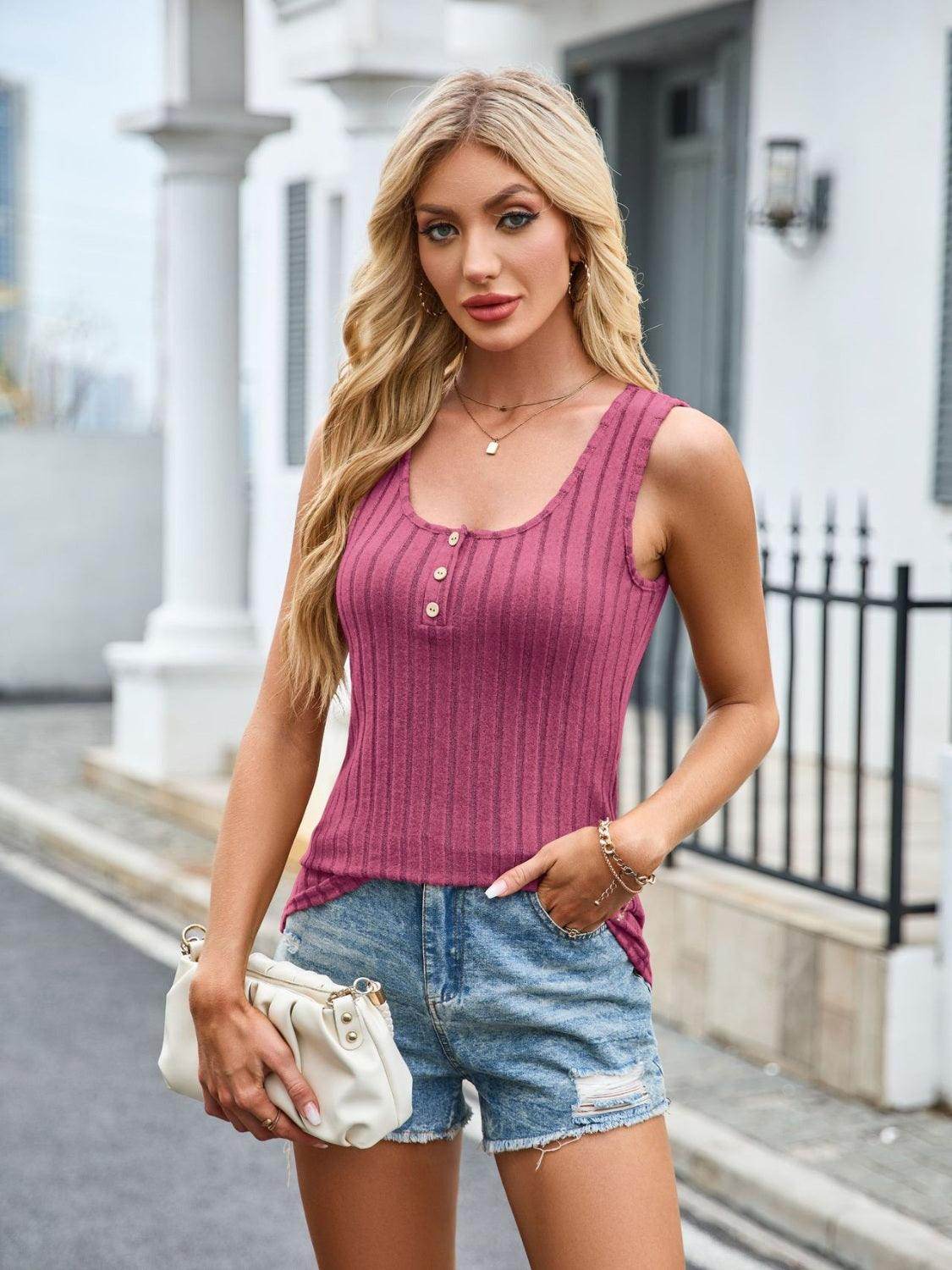 Scoop Neck Wide Strap Tank Top for Comfortable Everyday Wear - Selvanelle