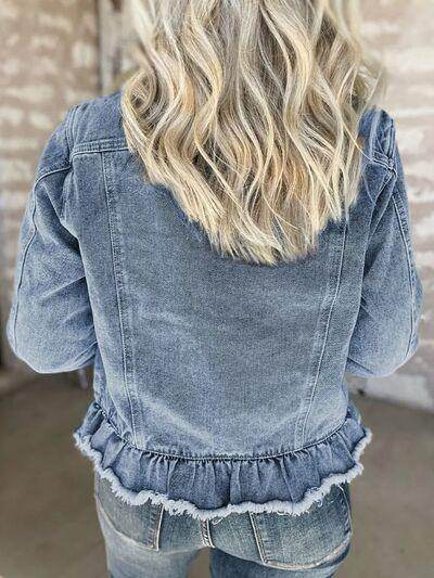 Raw Hem Long Sleeve Denim Jacket for Stylish Women - Selvanelle