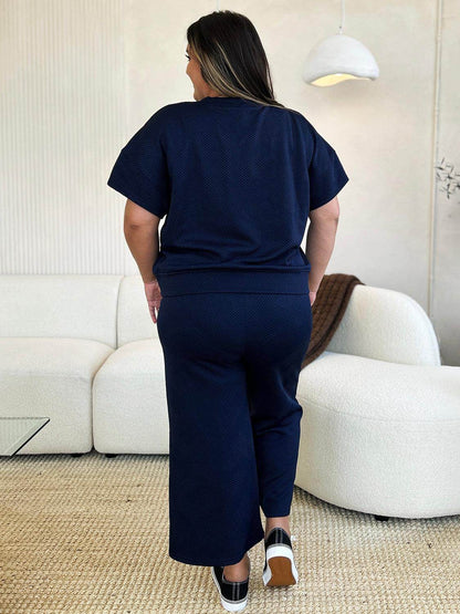 Double Take Full Size Texture Top and Pants Set for Women - Selvanelle