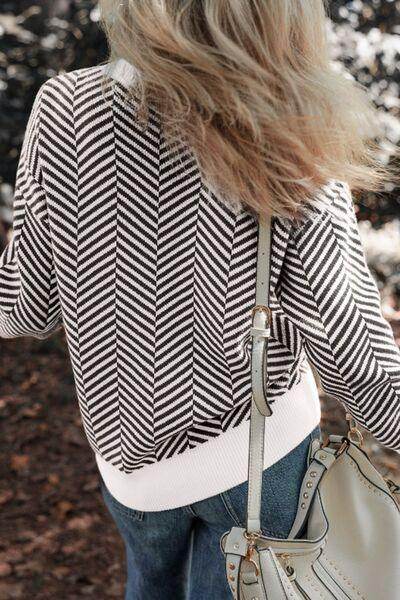 Striped Round Neck Long Sleeve Sweater for Women Fashion - Selvanelle