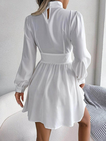 Cutout Turtleneck A-Line Mini Dress for Casual Wear - Selvanelle
