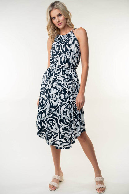 White Birch Tied Ruched Floral Sleeveless Knee Length Dress - Selvanelle