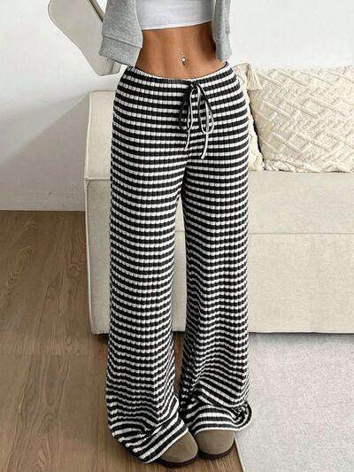 Tied Striped Wide Leg Pants for Stylish Comfort Wear - Selvanelle