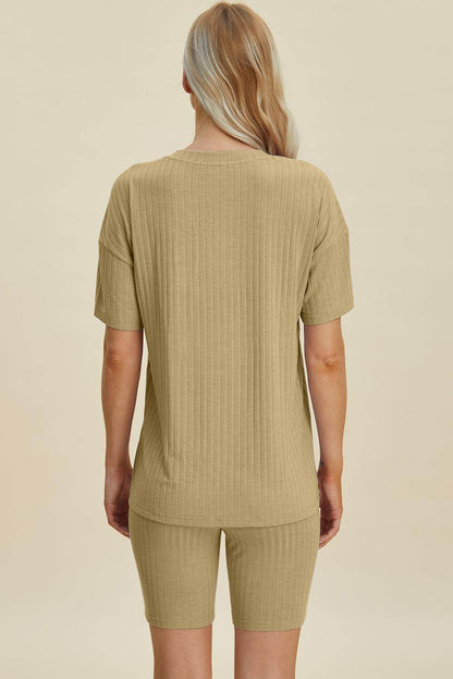Basic Bae Full Size Ribbed V-Neck Top and Shorts Set For Women - Selvanelle