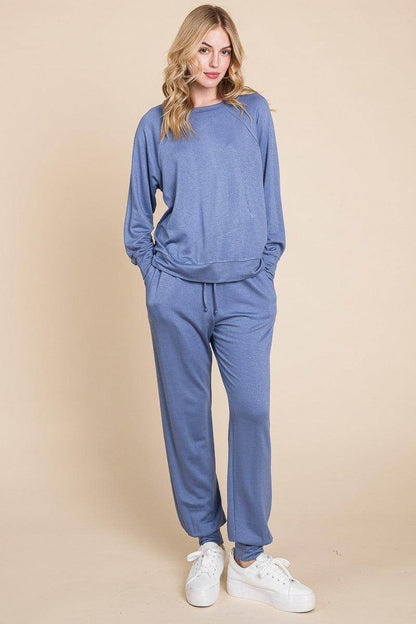 Super Lady Round Neck Raglan Sleeve Top and Pants Set - Selvanelle