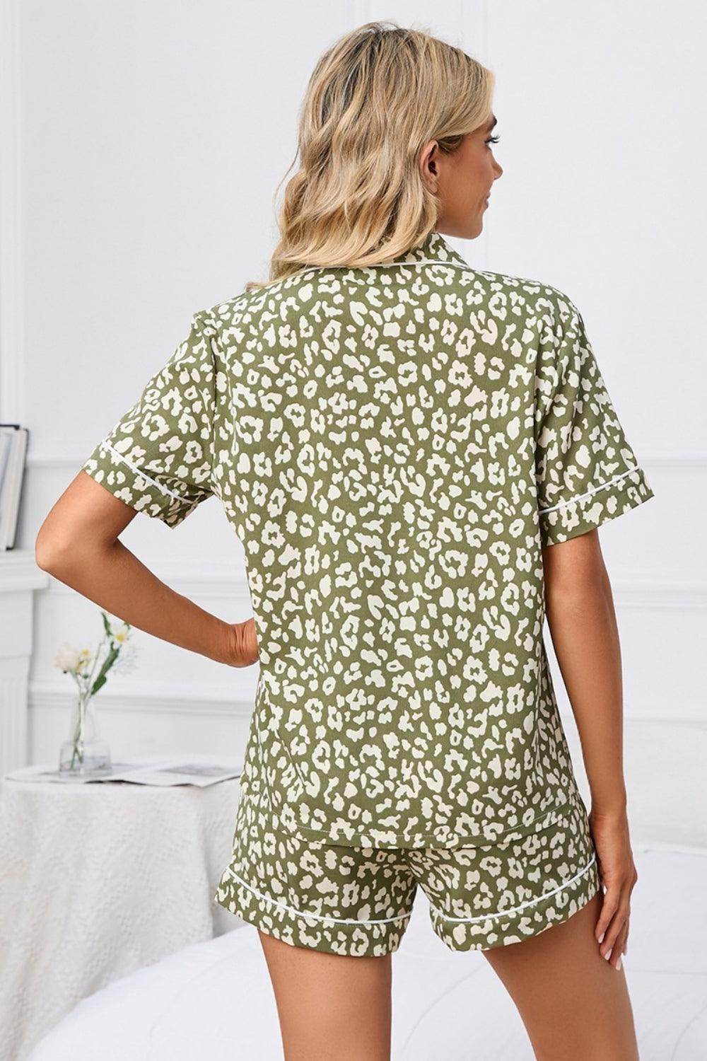 Full Size Leopard Short Sleeve Top and Shorts Lounge Set Plus Size - Selvanelle