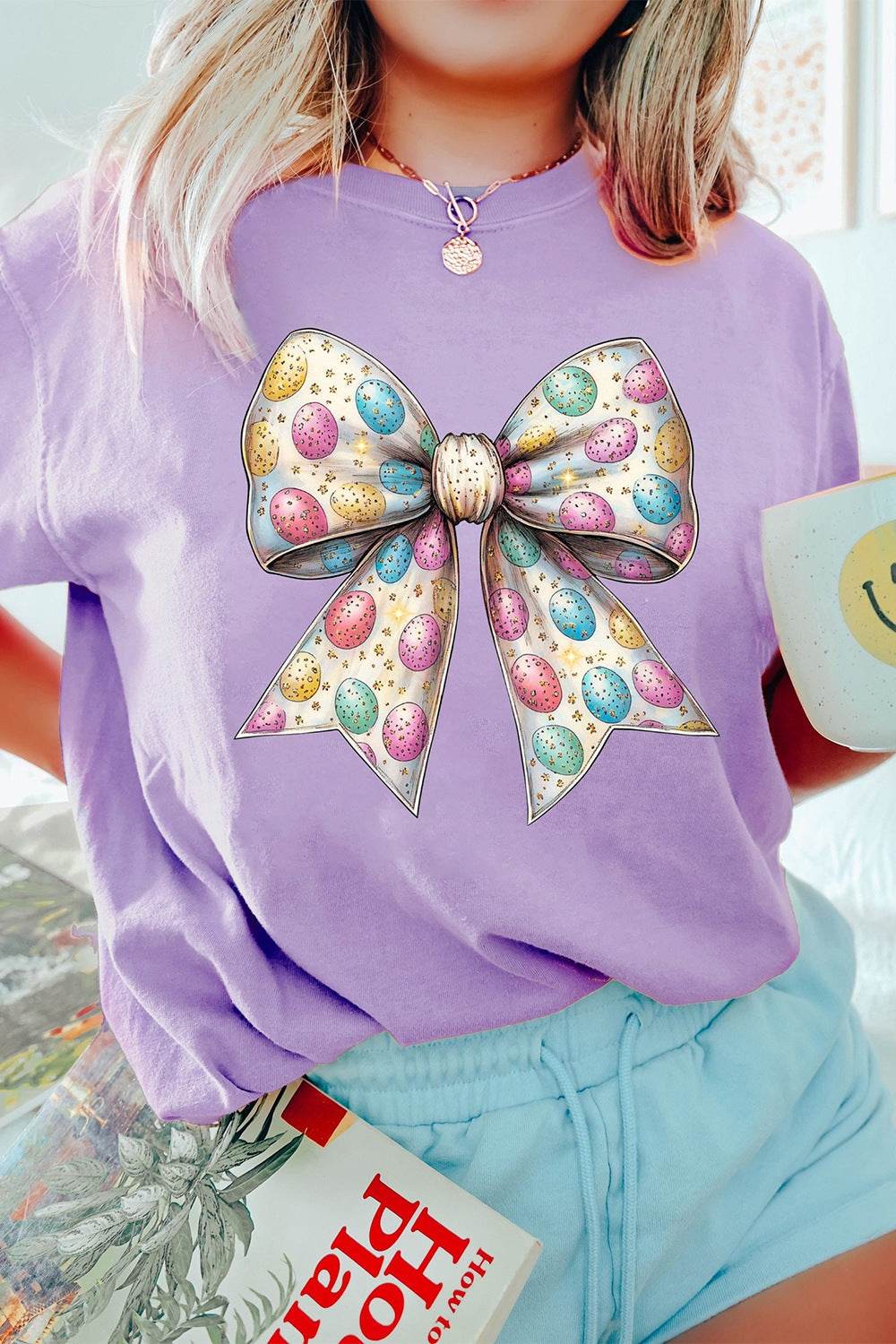 Bow Graphic Round Neck Short Sleeve T-Shirt - Selvanelle