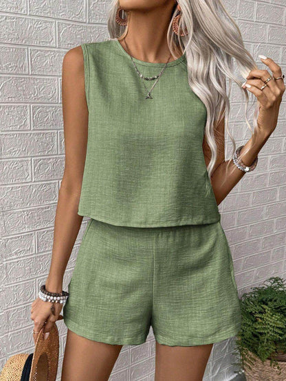Round Neck Sleeveless Top and Shorts Set for Women - Selvanelle
