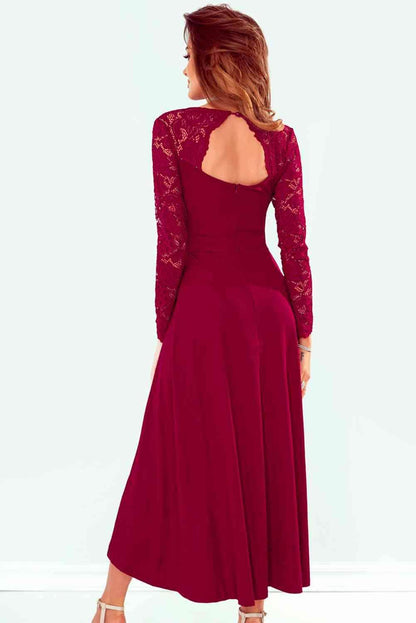 Lace High-Low V-Neck Dress for Elegant Evening Wear - Selvanelle