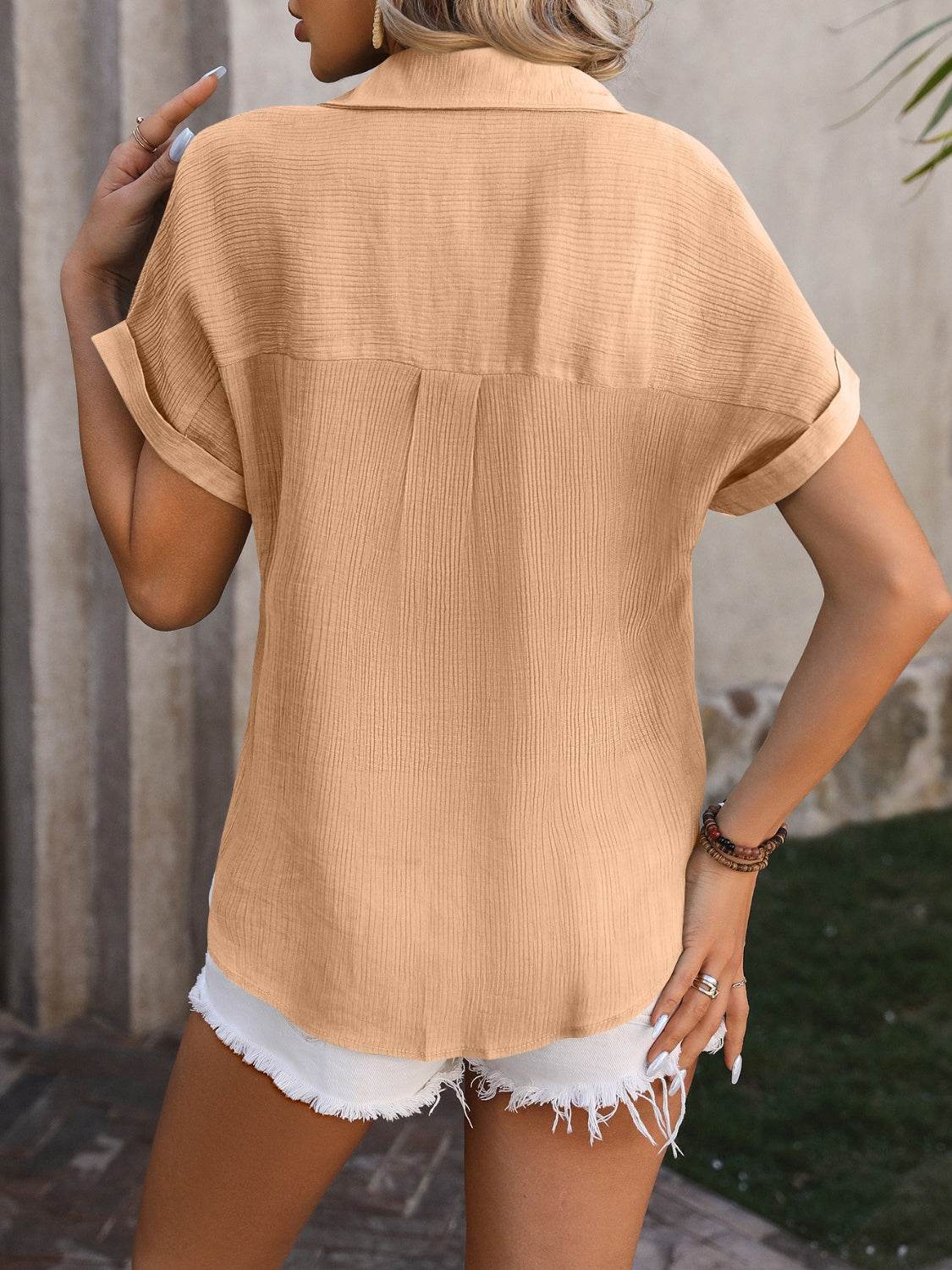 Mandy Button Up Short Sleeve Shirt - Selvanelle