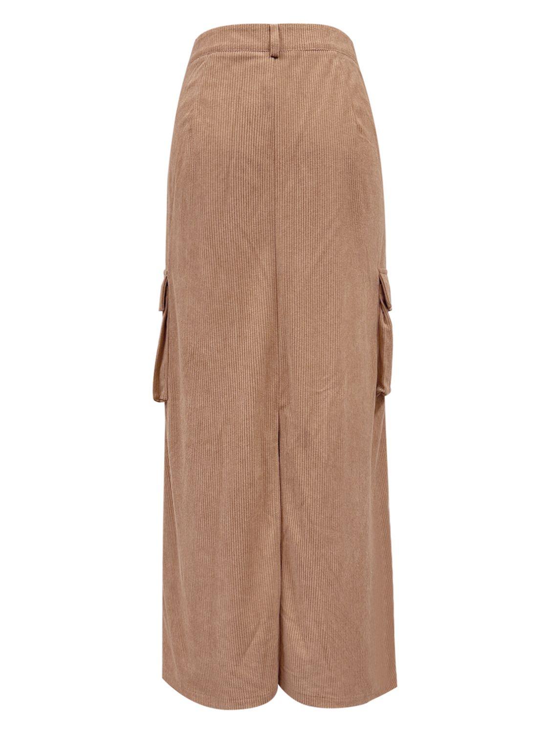 Slit Corduroy Maxi Skirt with Pockets for Women