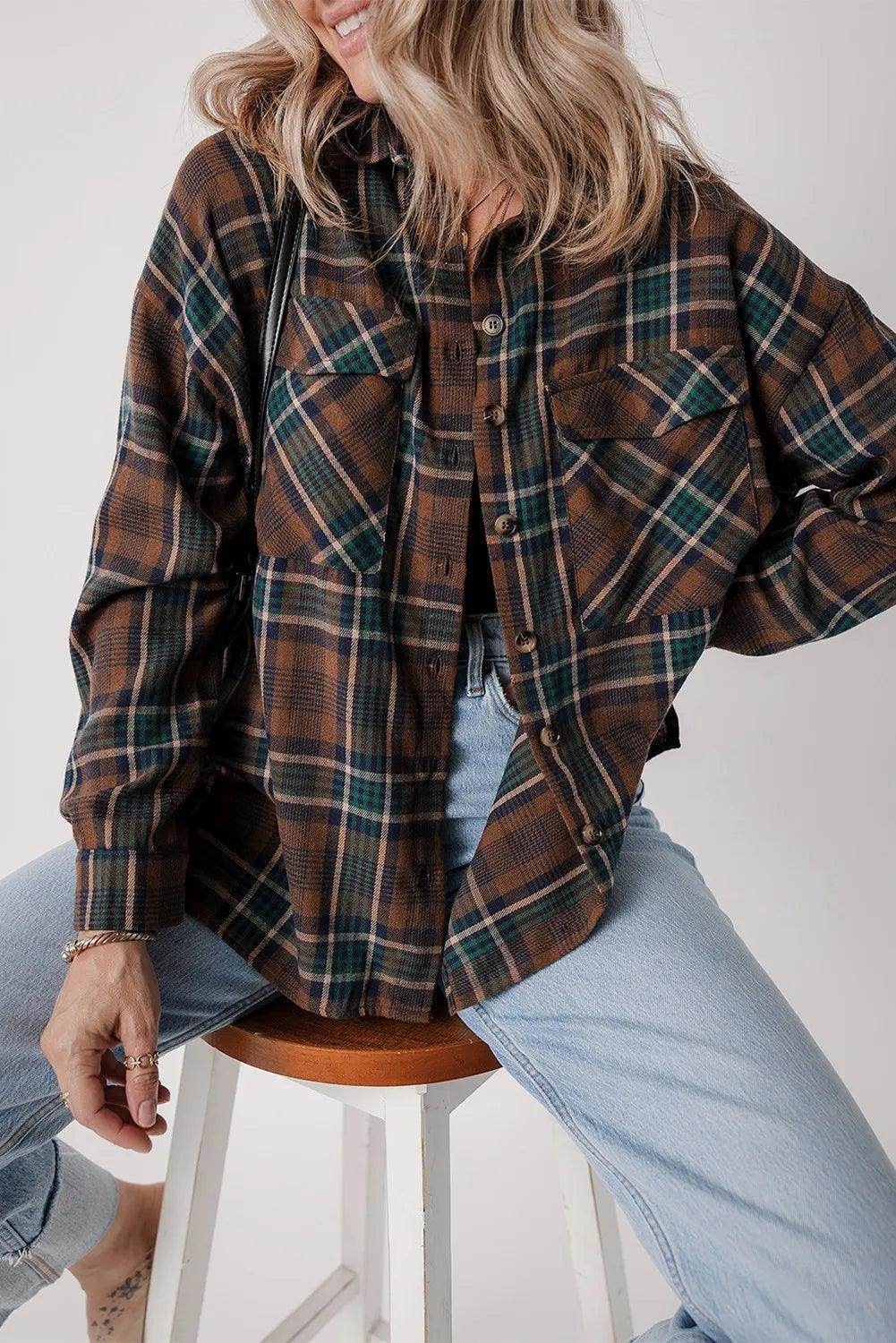Plaid Button Up Long Sleeve Jacket for Women Stylish Fit - Selvanelle
