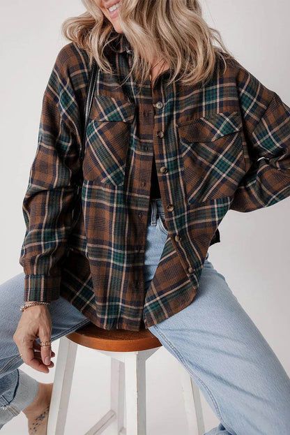 Plaid Button Up Long Sleeve Jacket for Women Stylish Fit - Selvanelle