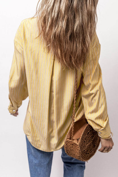 Striped Button Up Long Sleeve Shirt - Selvanelle