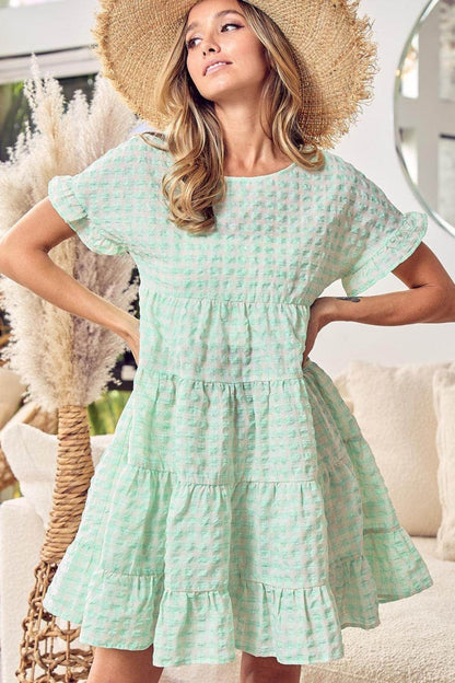 BiBi Ruffled Hem Short Sleeve Tiered Dress for Women - Selvanelle