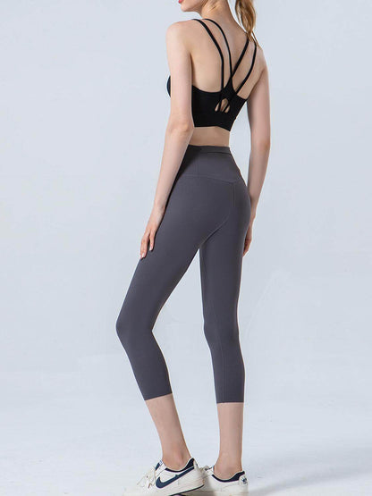 Wide Waistband Cropped Sports Leggings for Active Comfort - Selvanelle