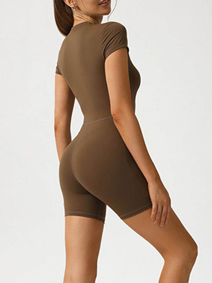 Half Zip Short Sleeve Active Romper for Comfort and Style - Selvanelle
