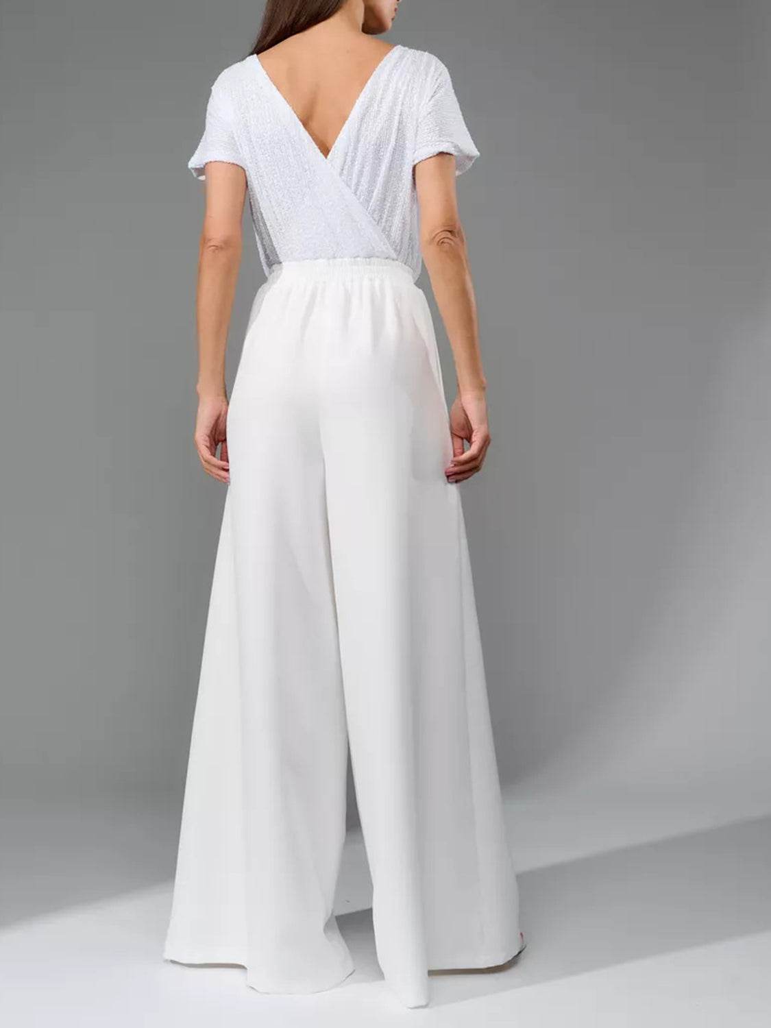 Full Size Sequin Round Neck Short Sleeve Wide Leg Jumpsuit - Selvanelle